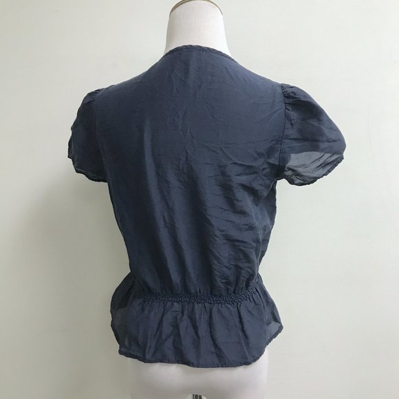 LIly Ashwell Mathilde navy blue short sleeve peasant top S - Picture 5 of 6